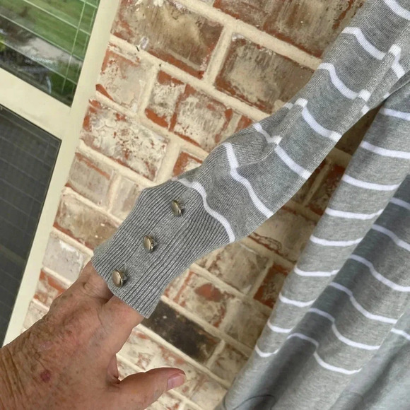 Retrology Colorblock Striped Open Lapel Catdigan Sweater - Picture 2 of 8